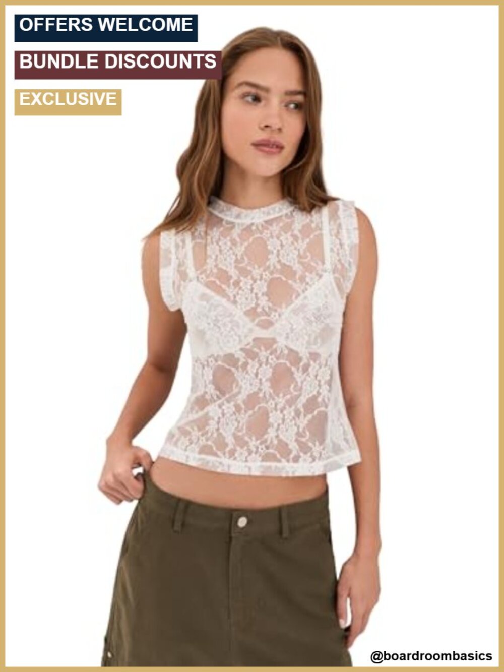 Ella Lace Mesh Tank Top Sleeveless Crew Neck Floral Pull On
